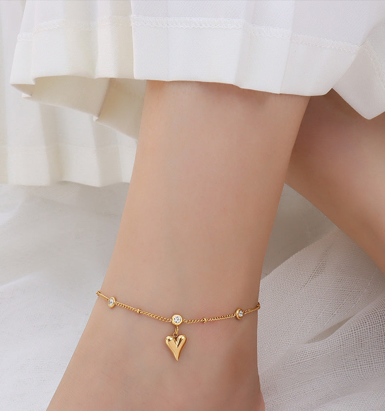 French-Inspired Zircon Heart Anklet