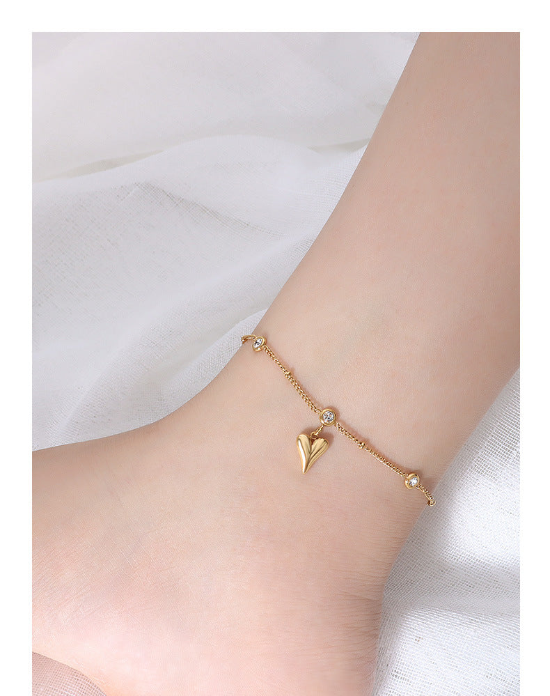 French-Inspired Zircon Heart Anklet
