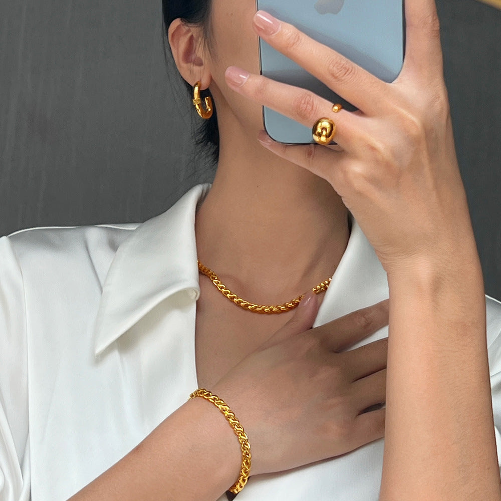 Geometric Chain Bracelet & Necklace Set