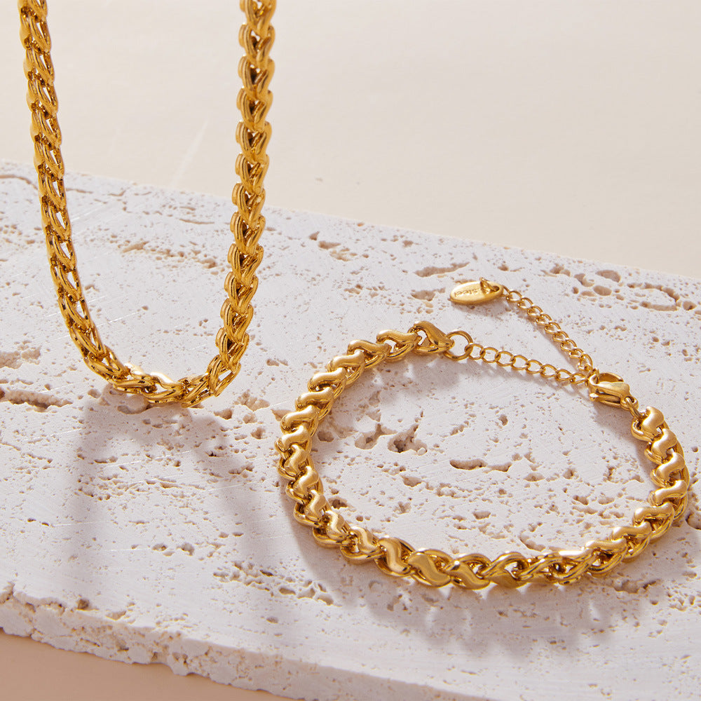 Geometric Chain Bracelet & Necklace Set