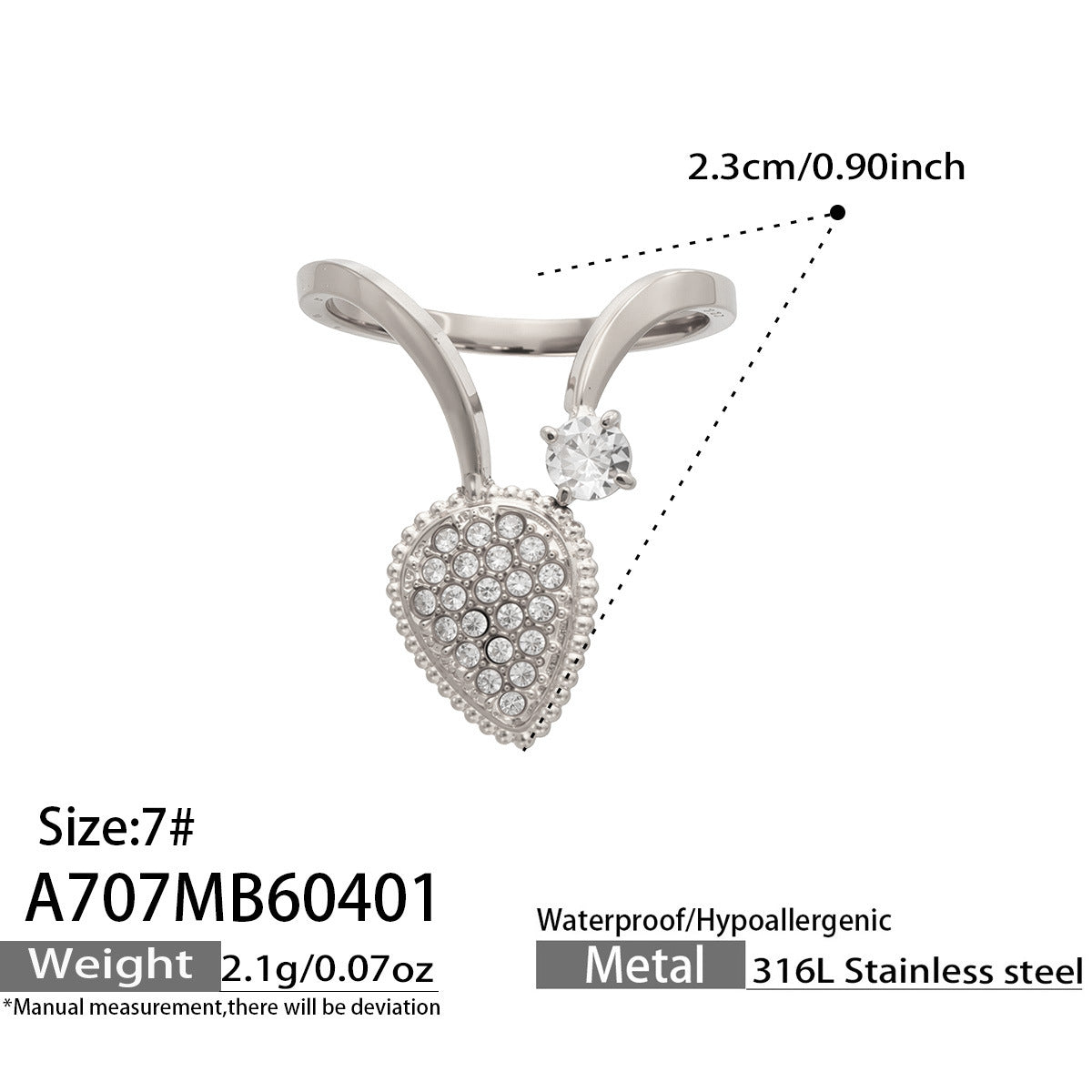 Love Heart Glass Stone Ring
