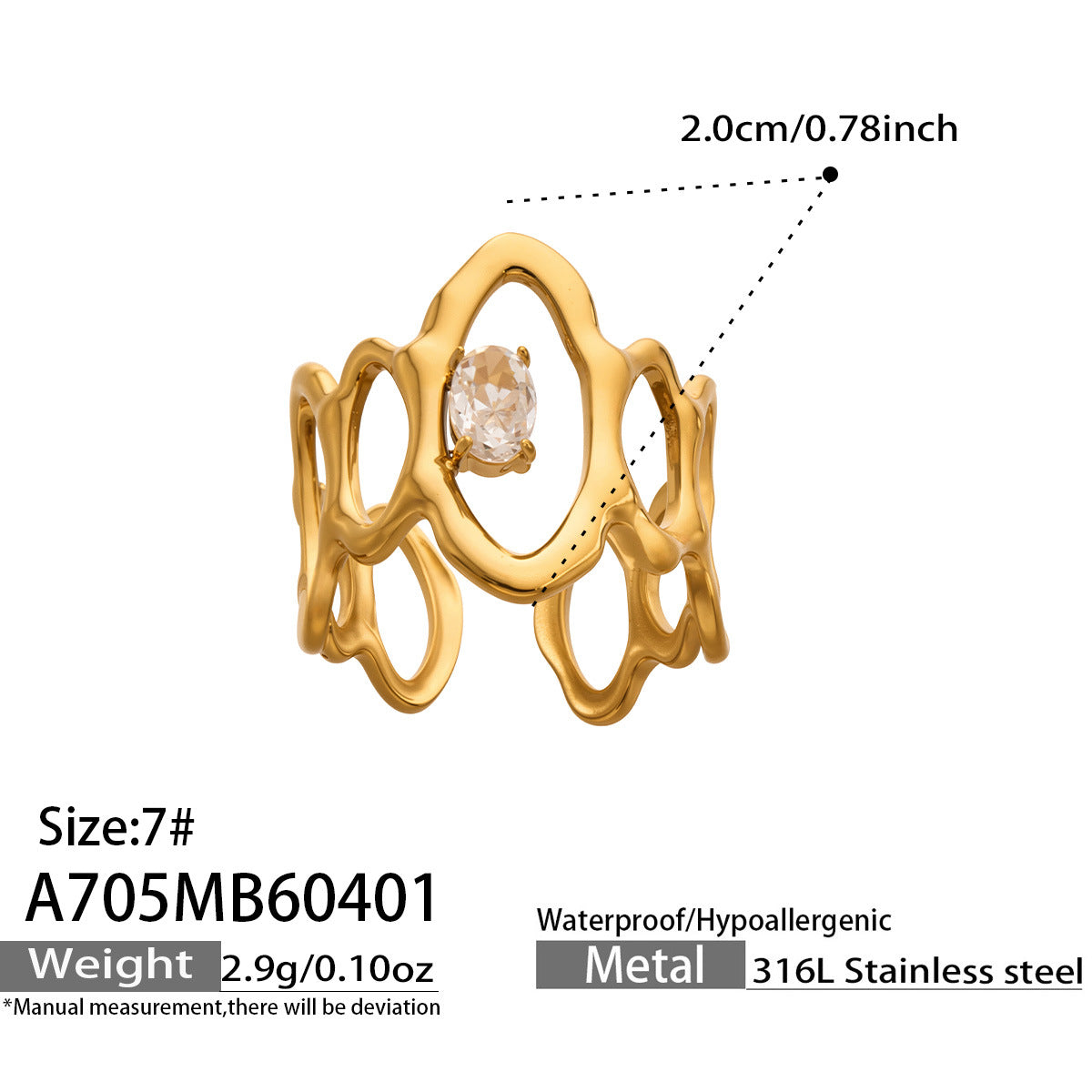 Love Heart Glass Stone Ring