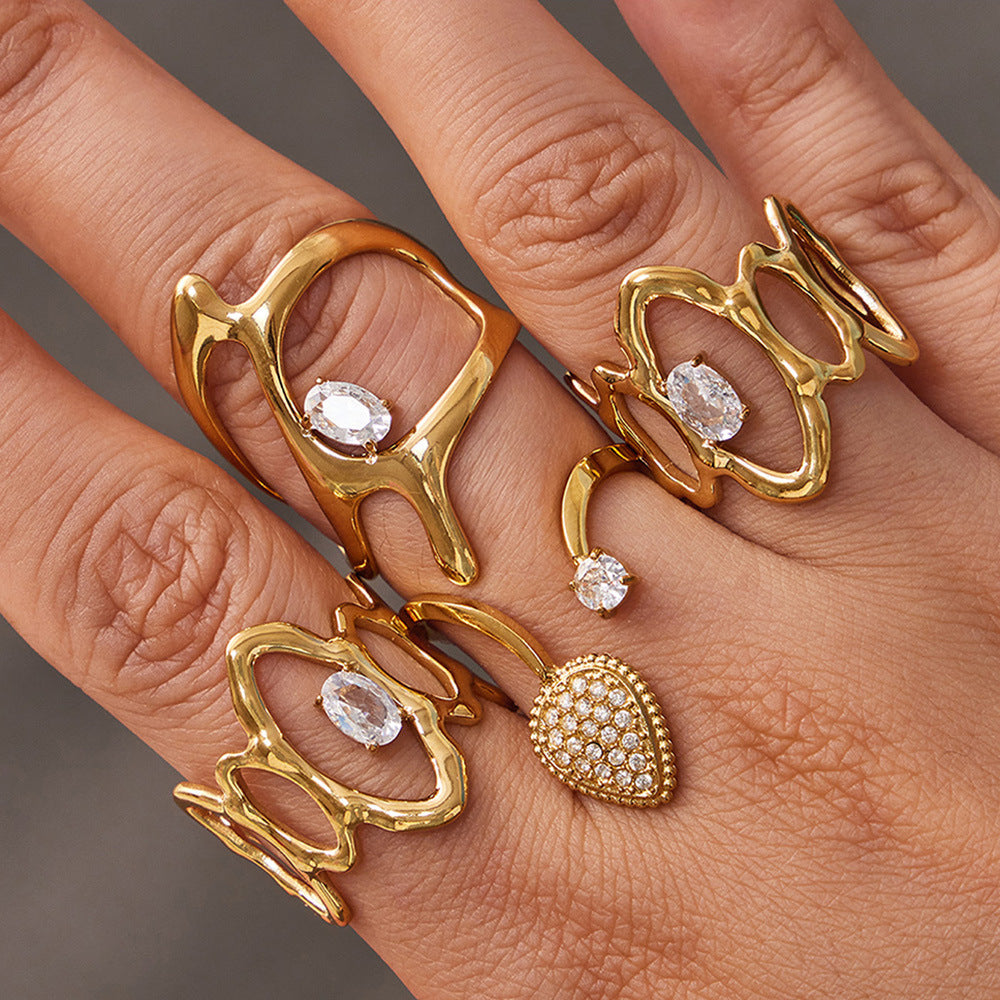 Love Heart Glass Stone Ring