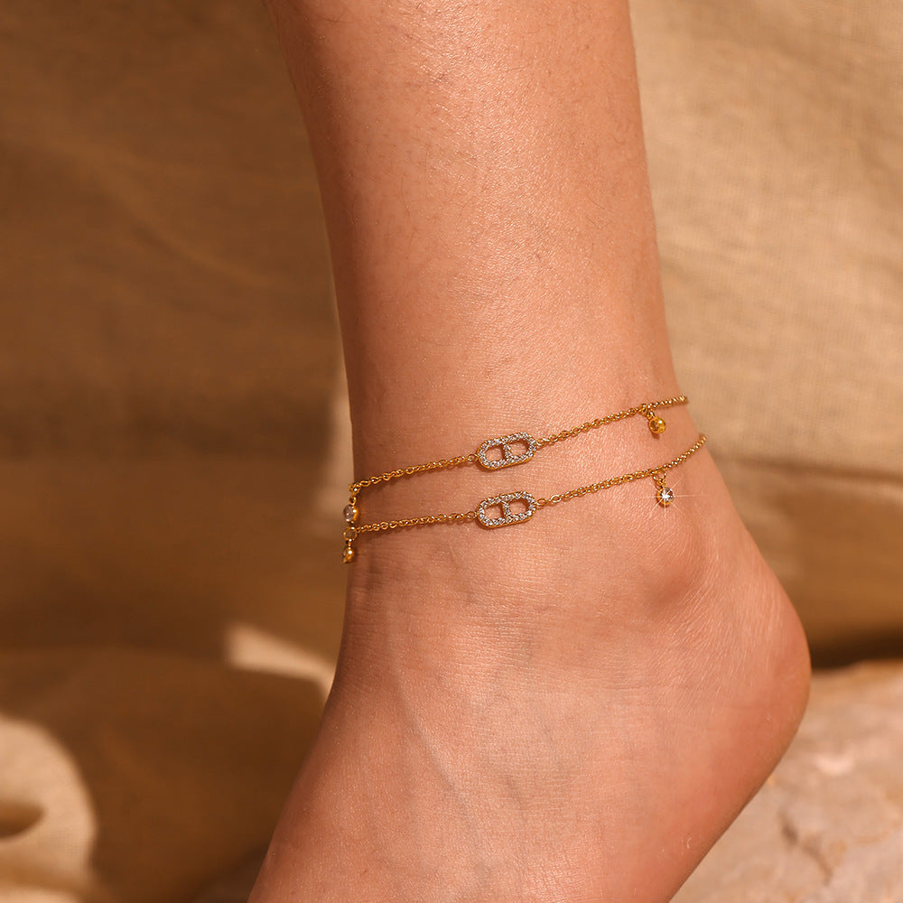 Bar Zircon Anklet | Minimalist 18K Gold