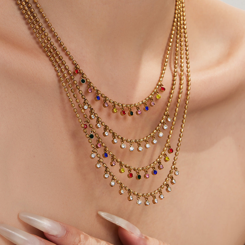 Rainbow Gem Drop Ball Chain Necklace