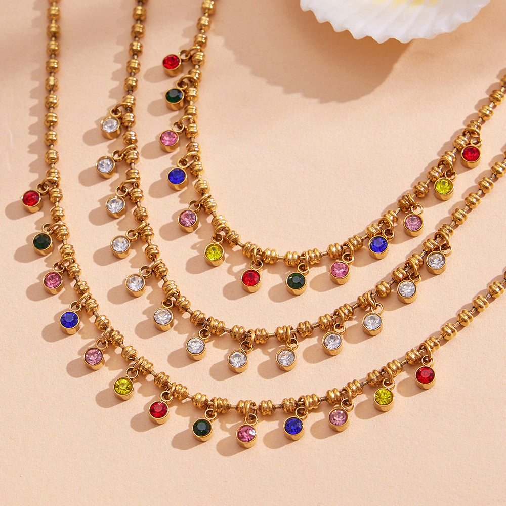 Rainbow Gem Drop Ball Chain Necklace