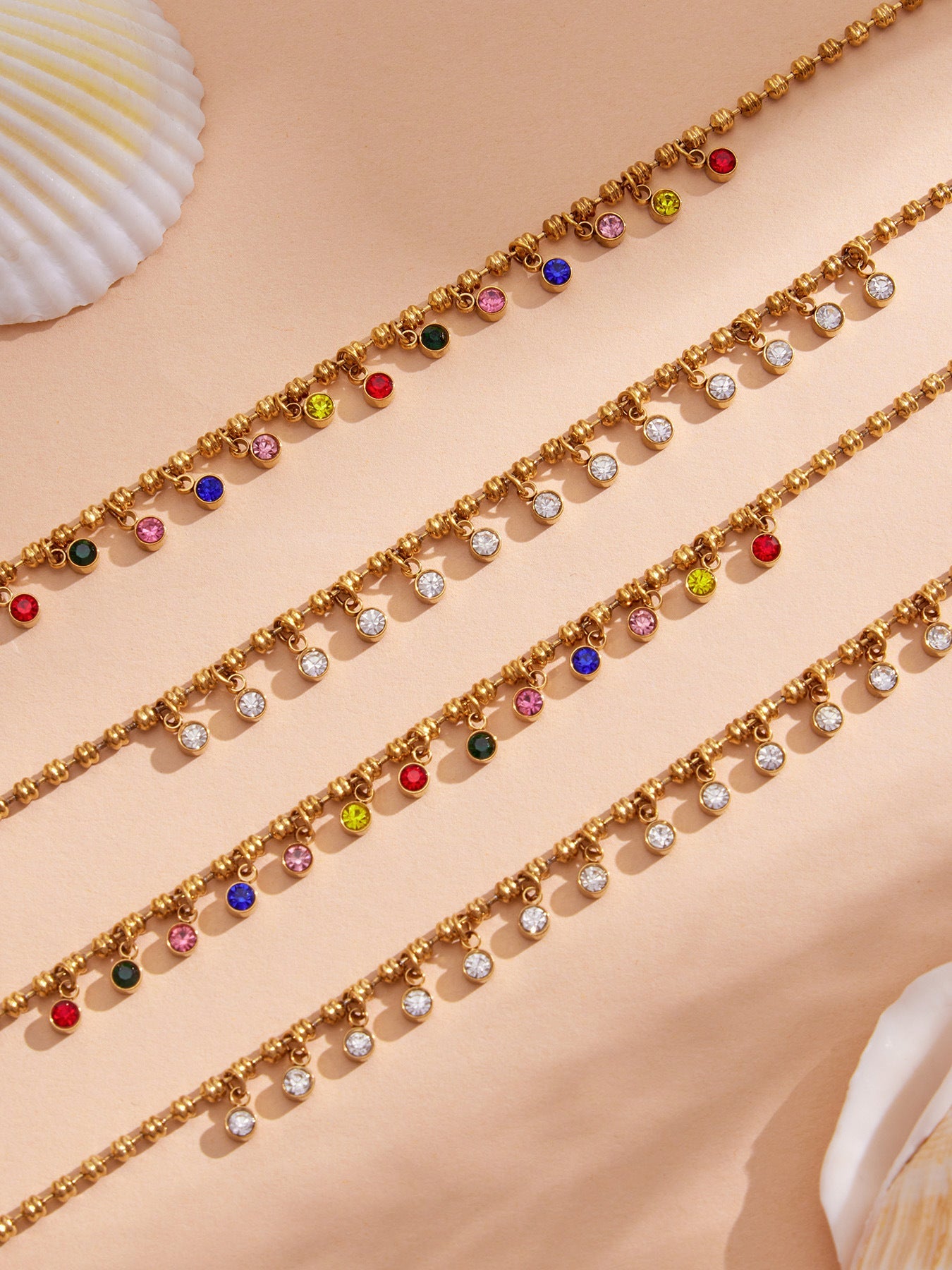Rainbow Gem Drop Ball Chain Necklace