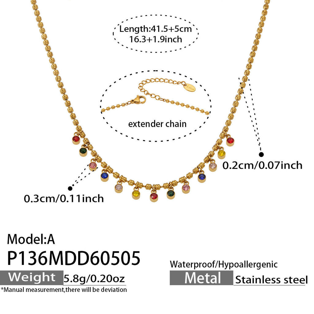 Rainbow Gem Drop Ball Chain Necklace