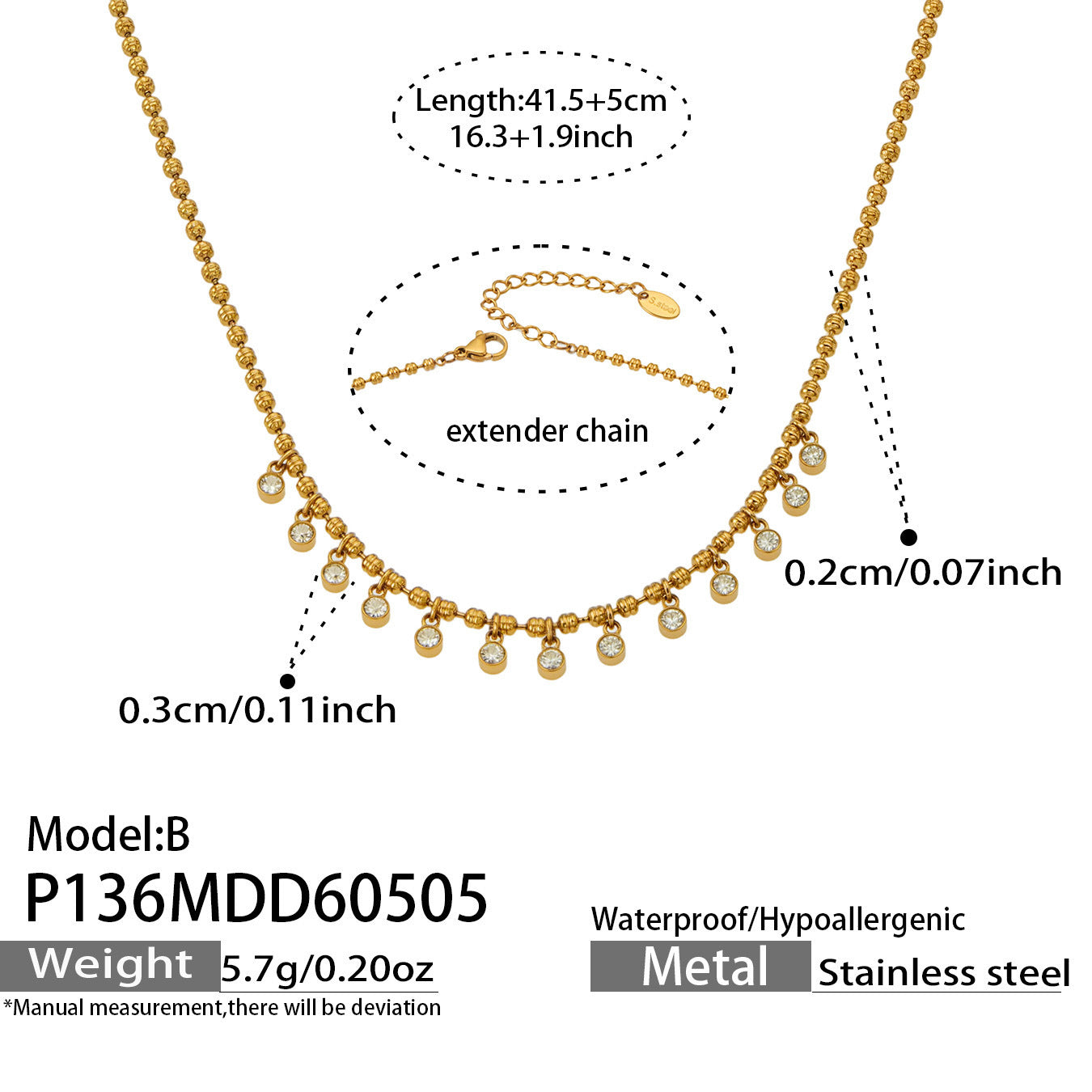 Rainbow Gem Drop Ball Chain Necklace