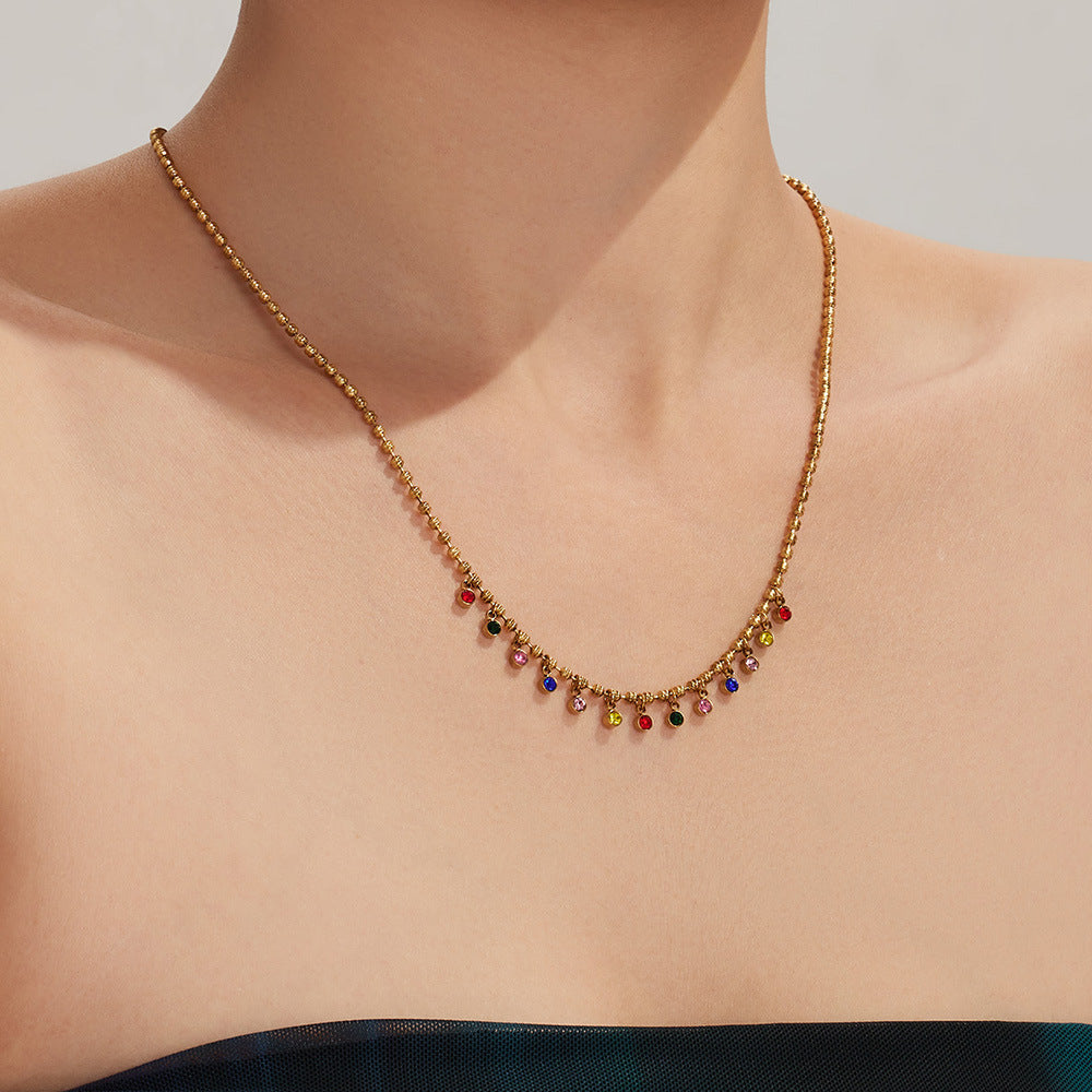 Rainbow Gem Drop Ball Chain Necklace