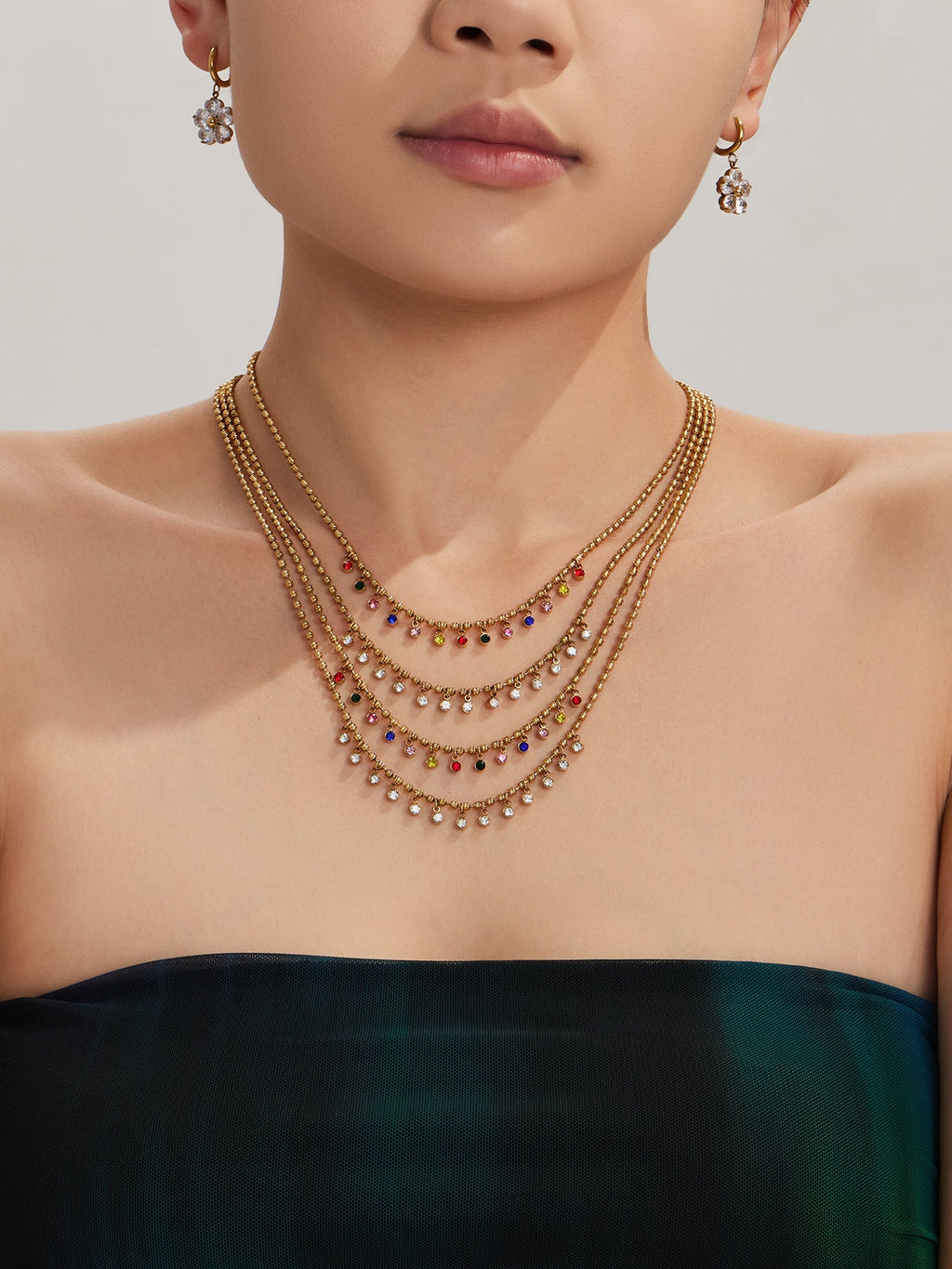 Rainbow Gem Drop Ball Chain Necklace