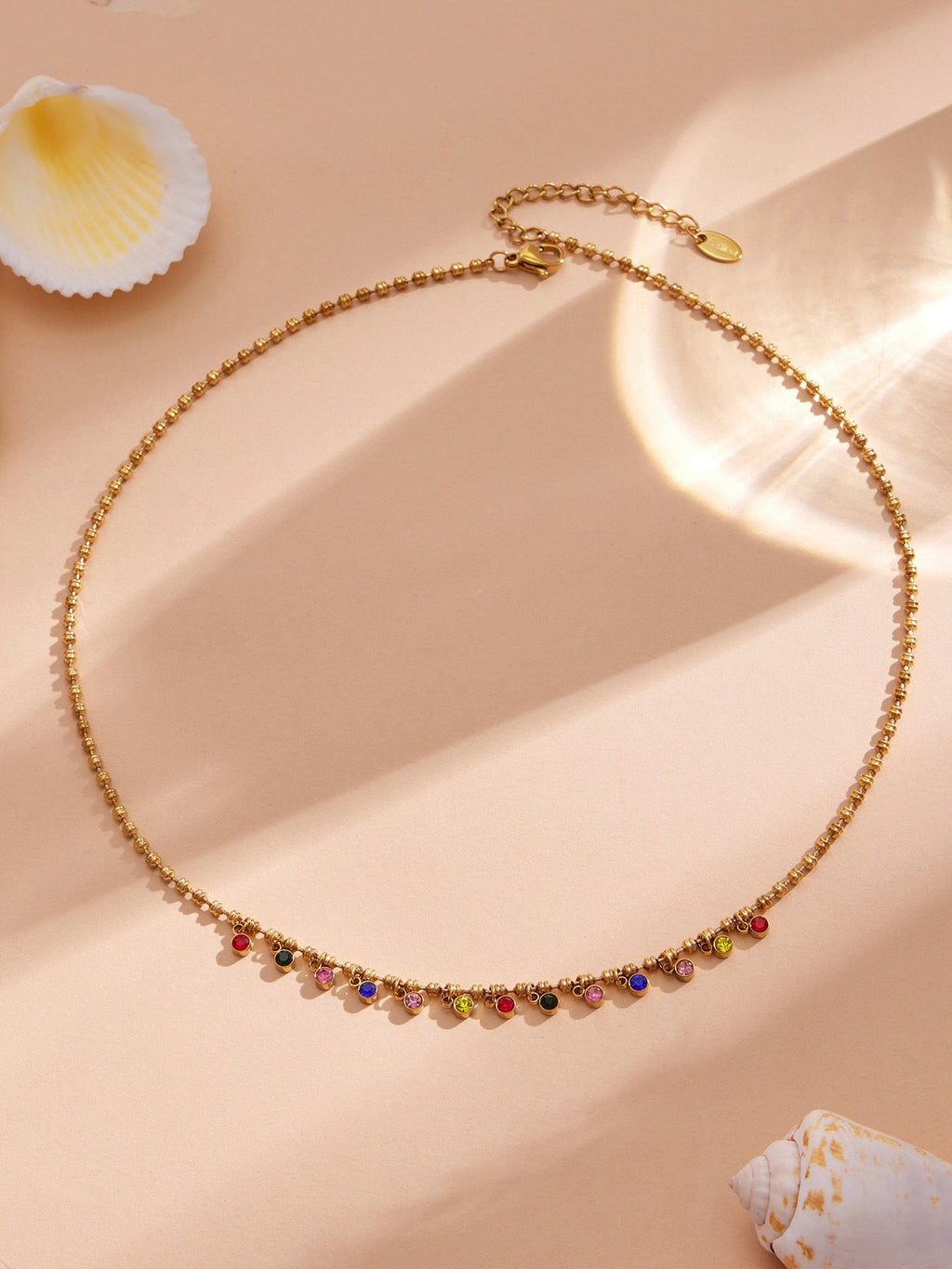 Rainbow Gem Drop Ball Chain Necklace