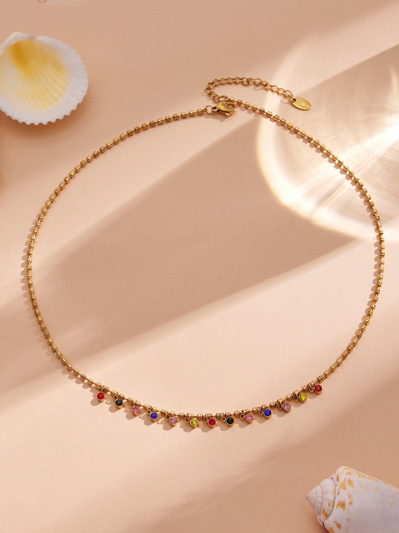 Rainbow Gem Drop Ball Chain Necklace