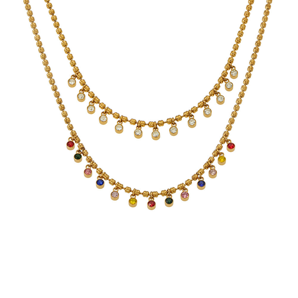 Rainbow Gem Drop Ball Chain Necklace