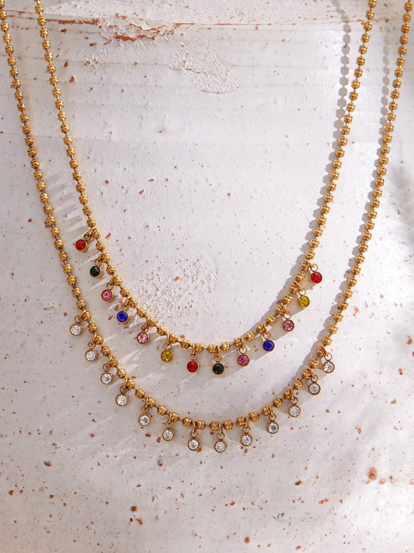 Rainbow Gem Drop Ball Chain Necklace