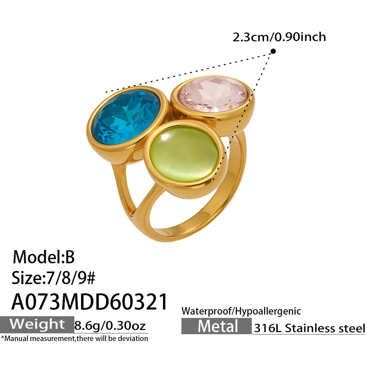 Multi-Color Glass Crystal Ring