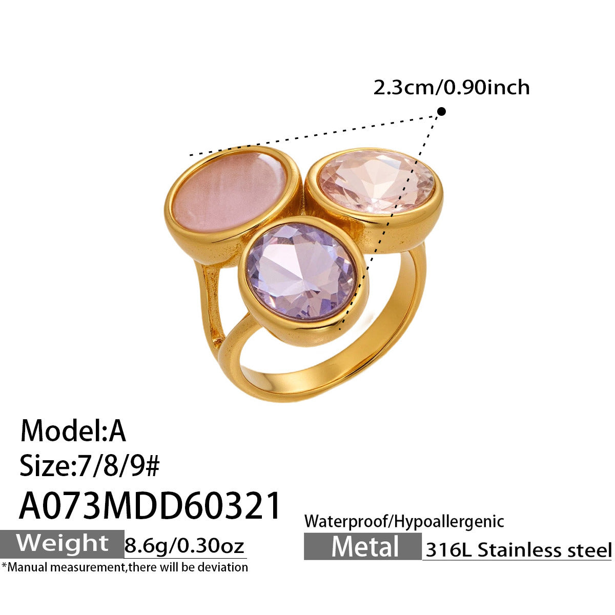 Multi-Color Glass Crystal Ring