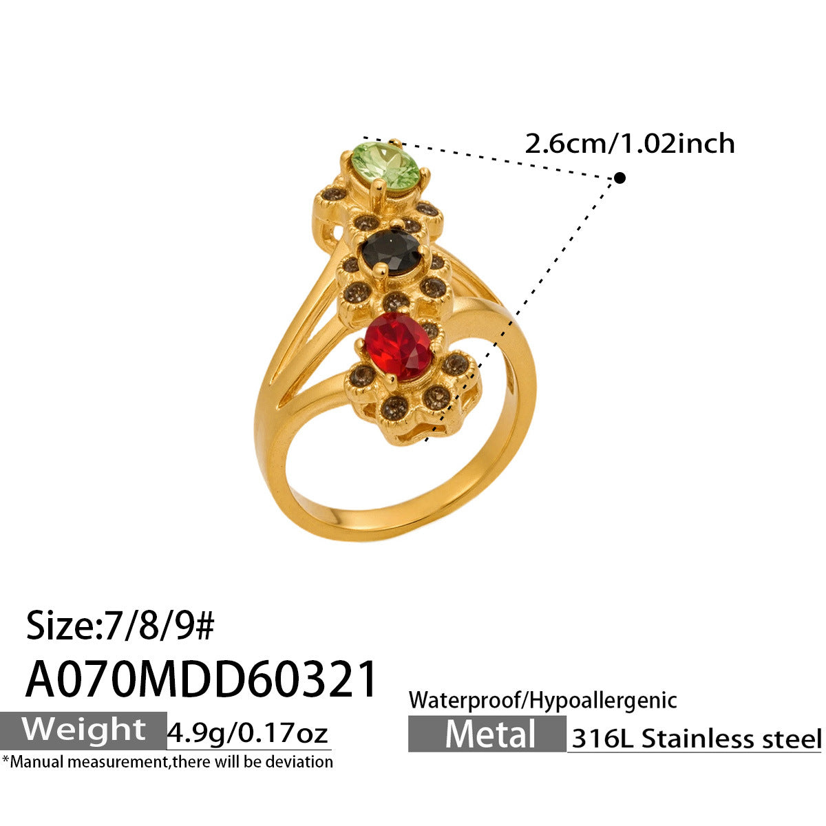 Multi-Color Glass Crystal Ring