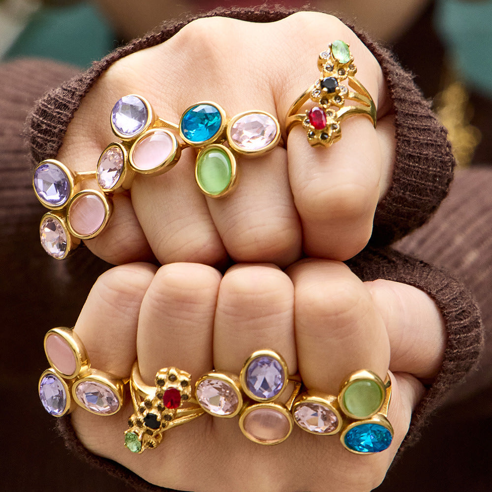 Multi-Color Glass Crystal Ring