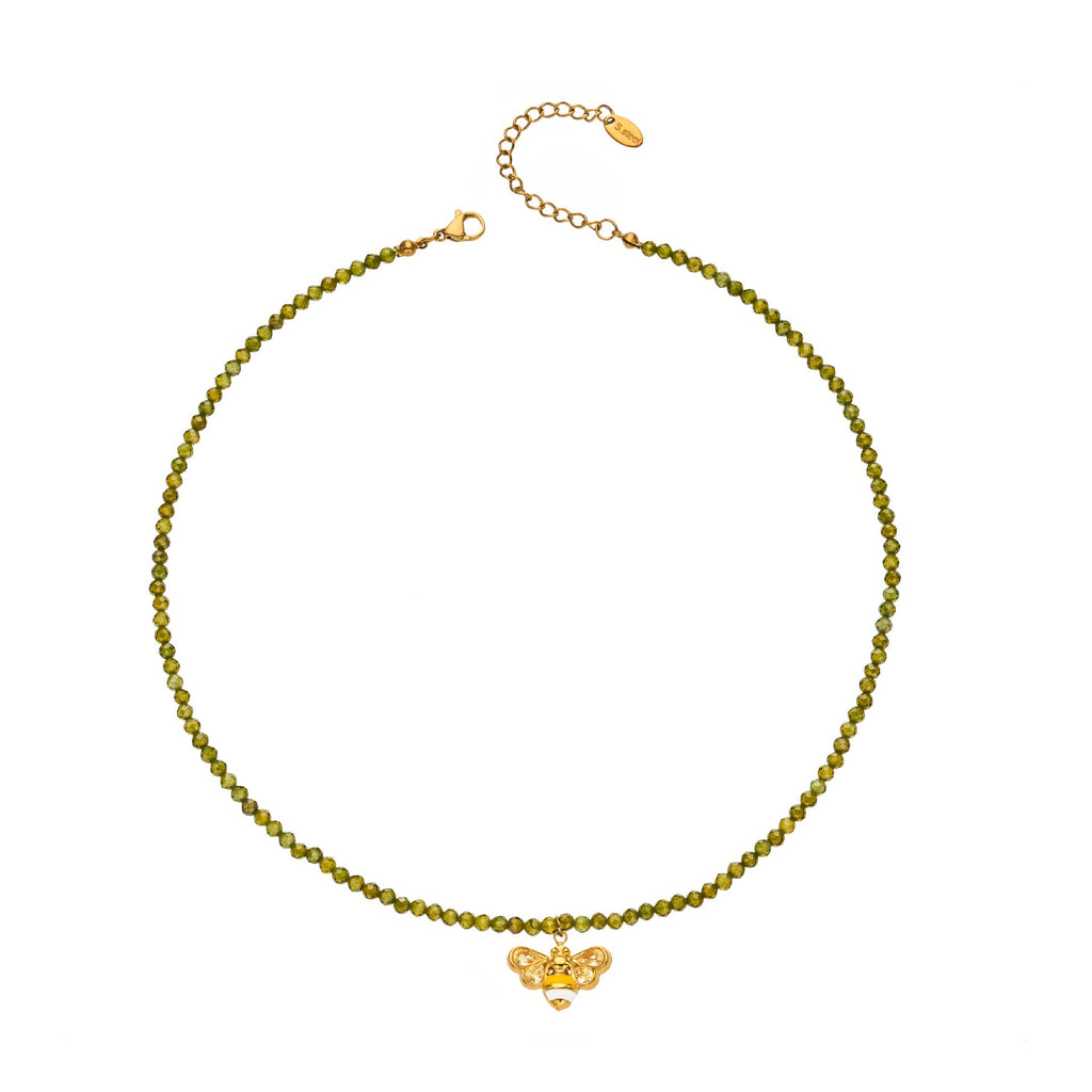 Olive Zircon Bee Pendant Necklace