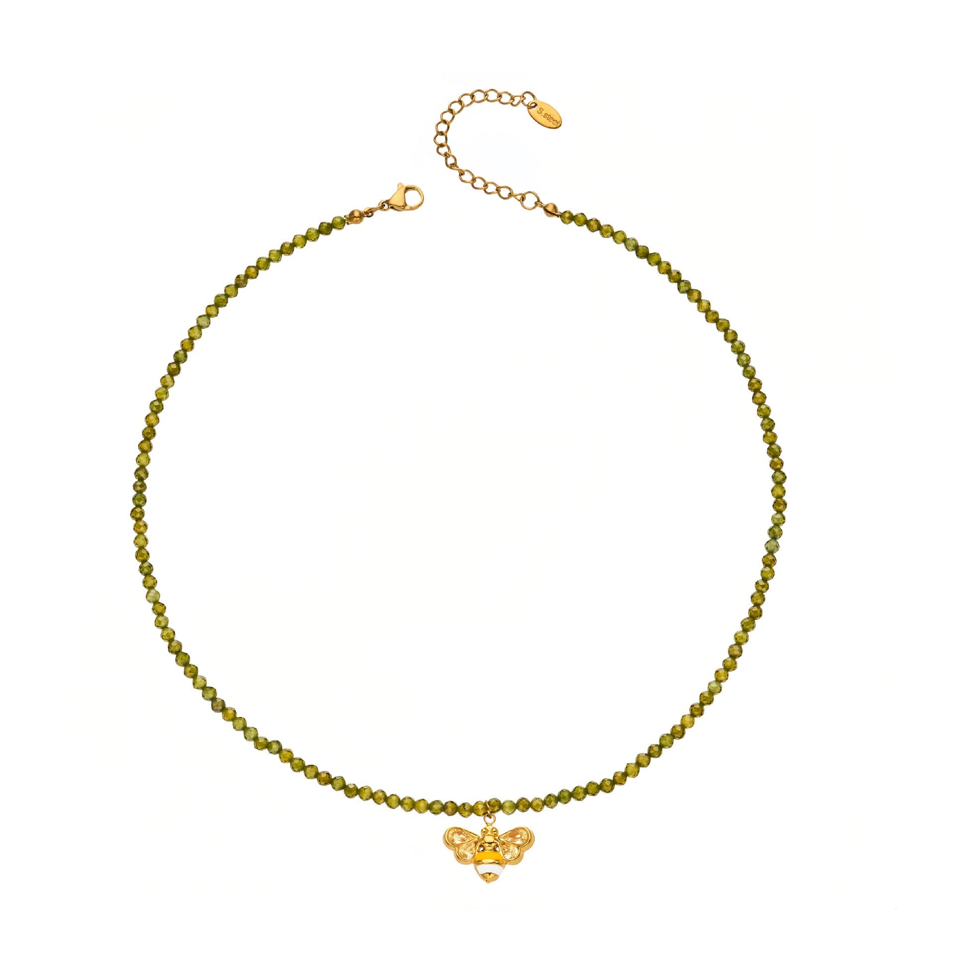 Olive Zircon Bee Pendant Necklace