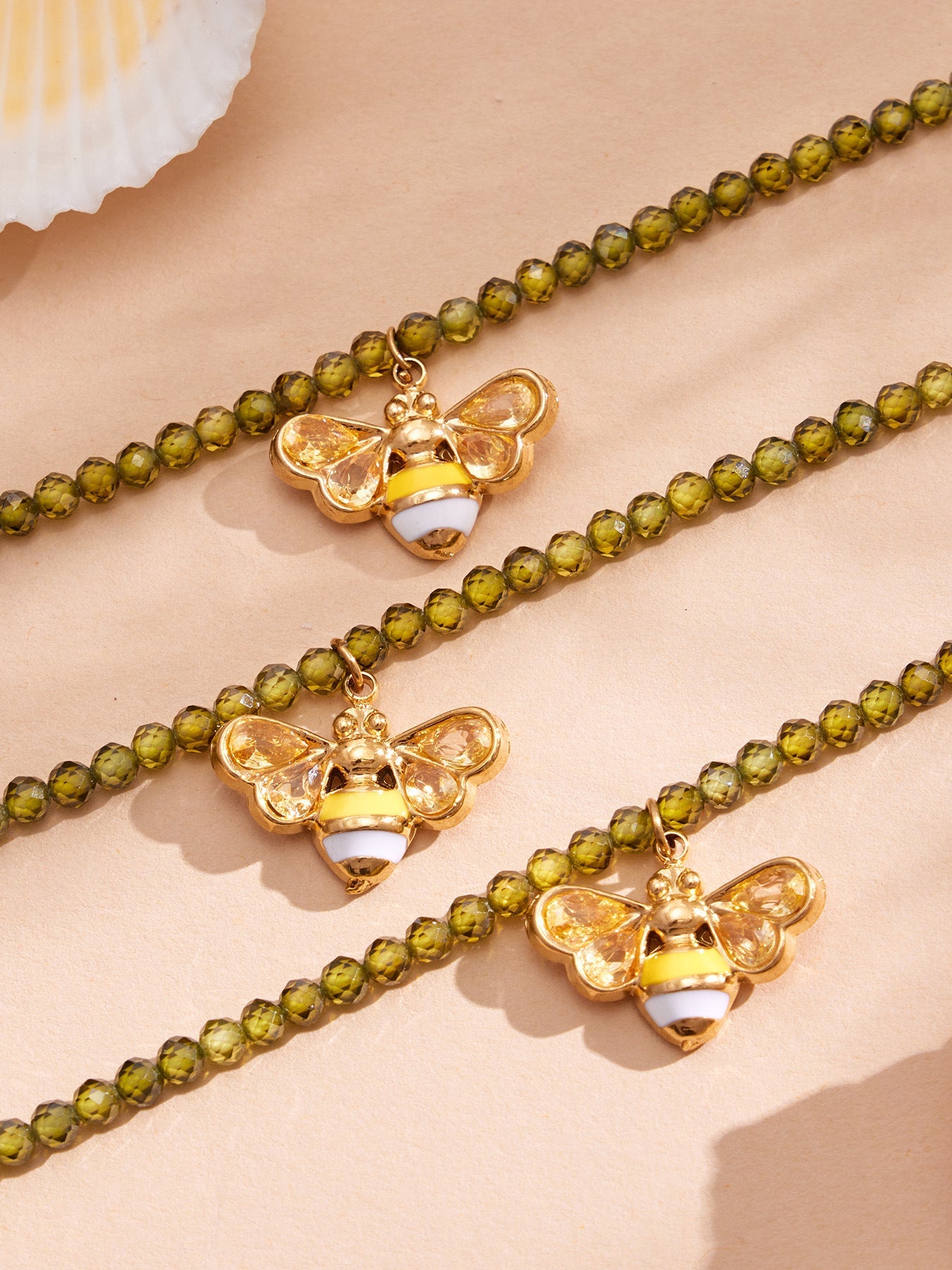 Olive Zircon Bee Pendant Necklace