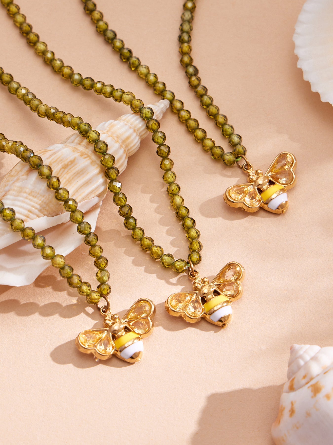 Olive Zircon Bee Pendant Necklace