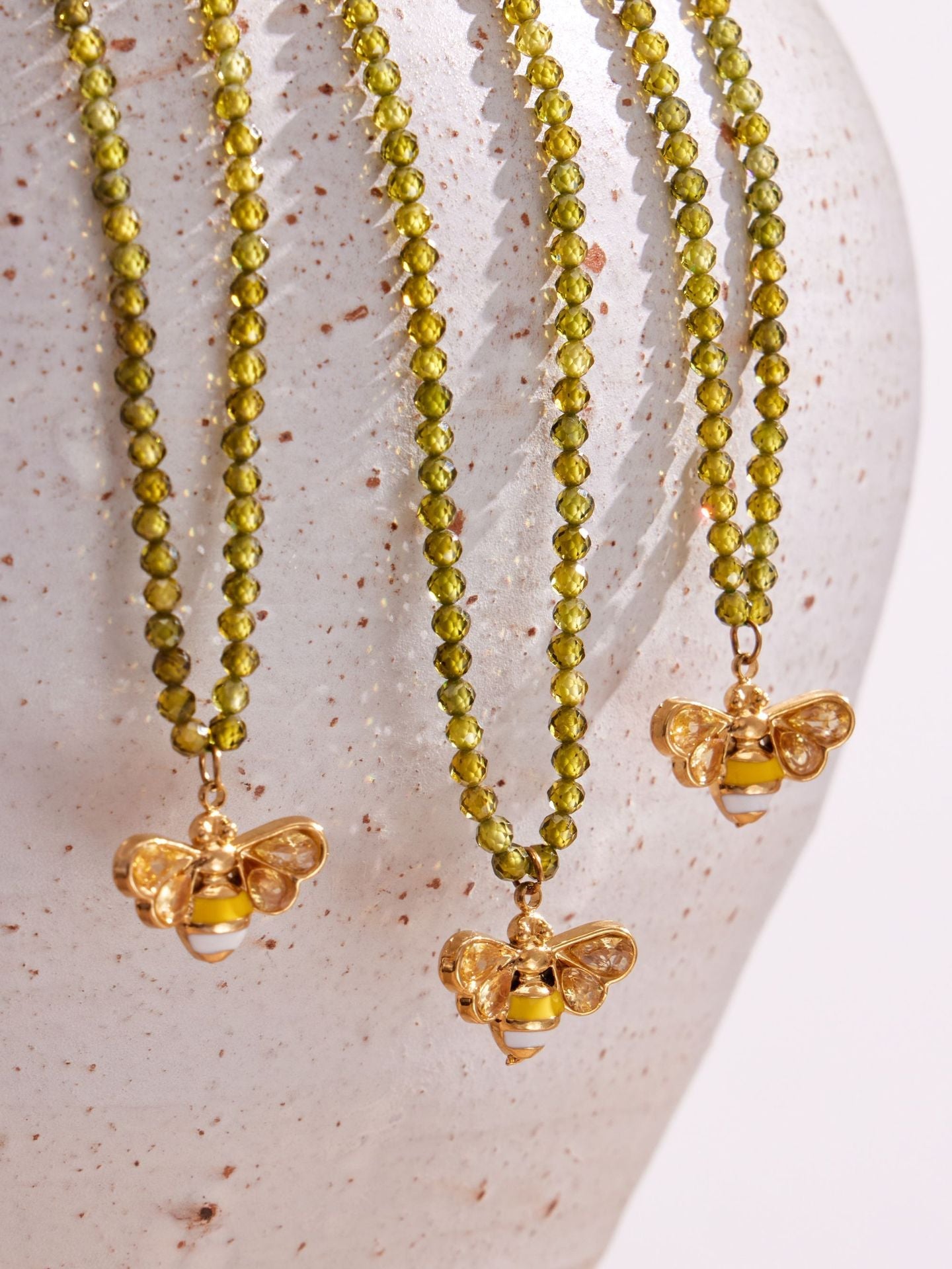 Olive Zircon Bee Pendant Necklace