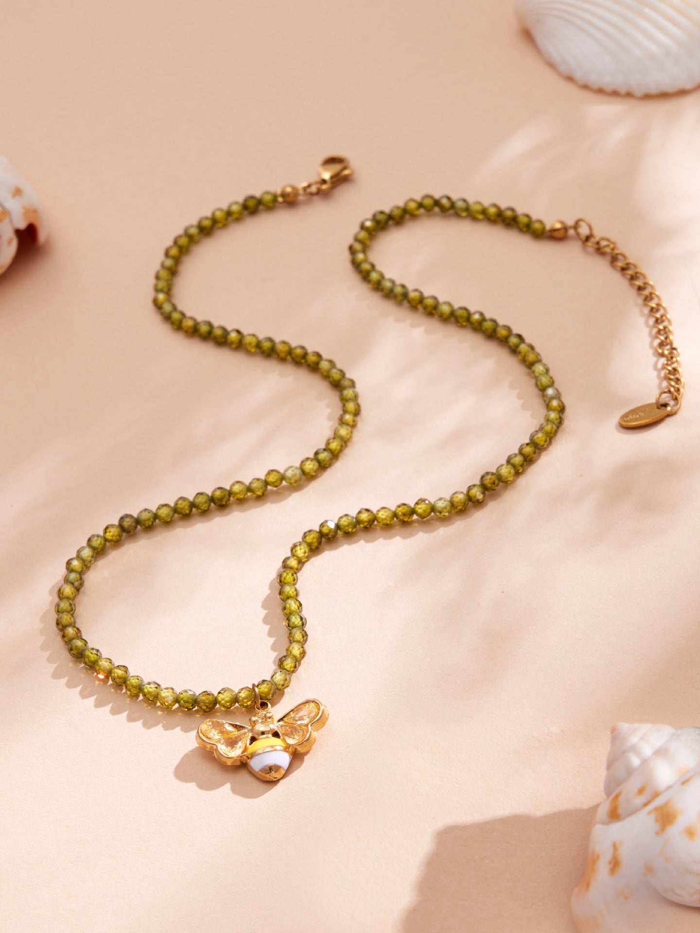 Olive Zircon Bee Pendant Necklace