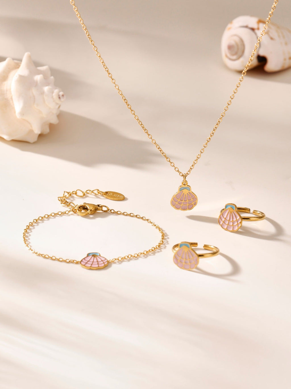 Pink Princess Shell Jewelry Set | Necklace, Bracelet & Anklet