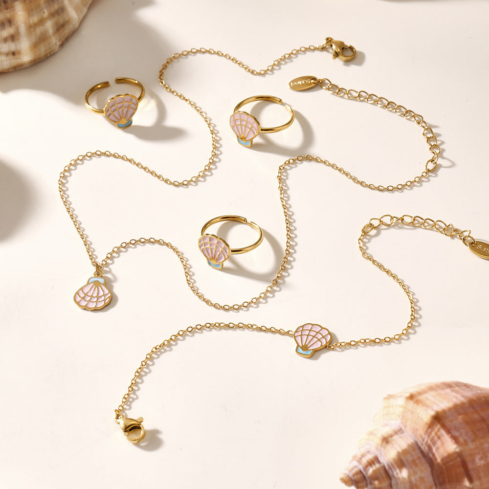 Pink Princess Shell Jewelry Set | Necklace, Bracelet & Anklet