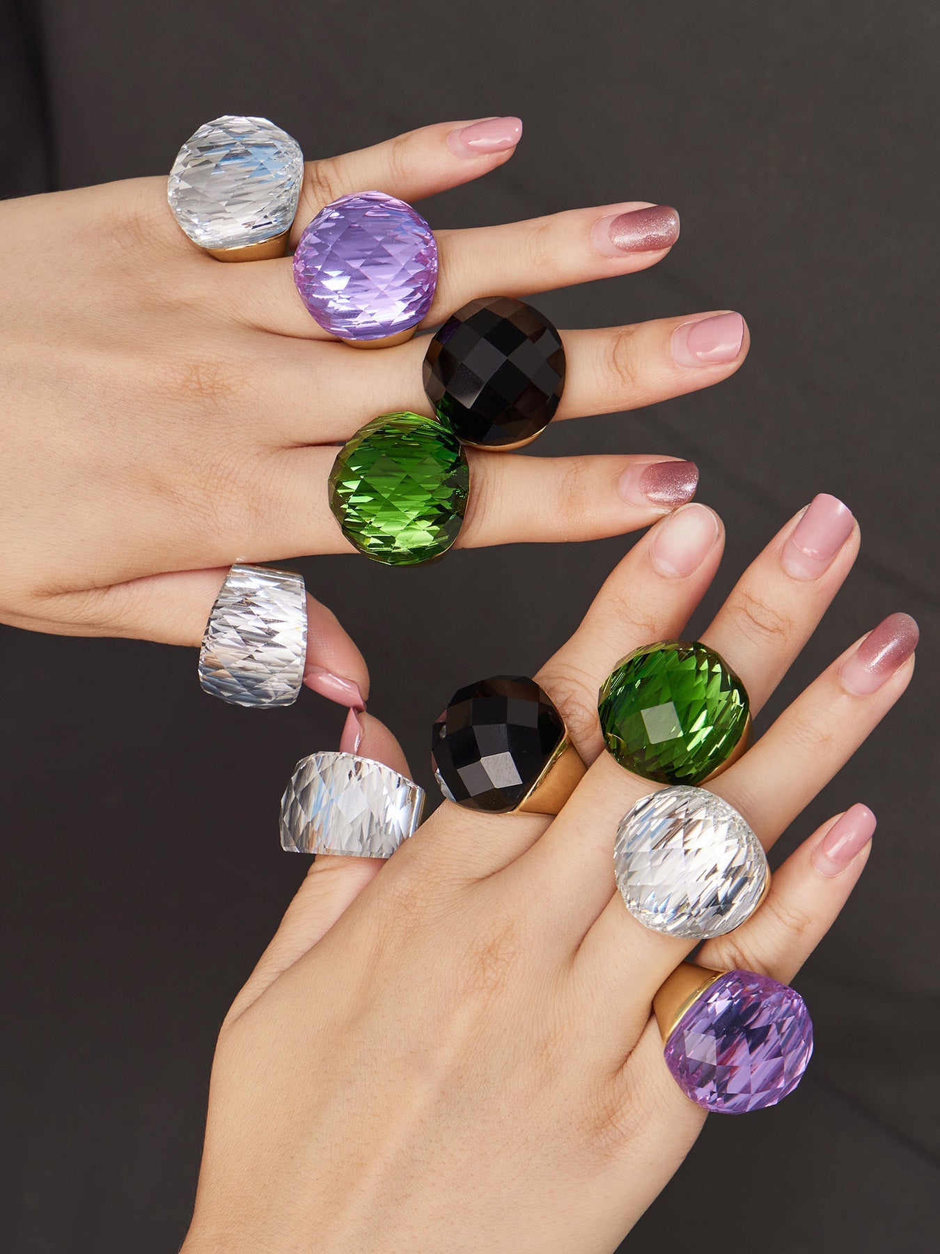 Round Faceted Glass Stone Ring