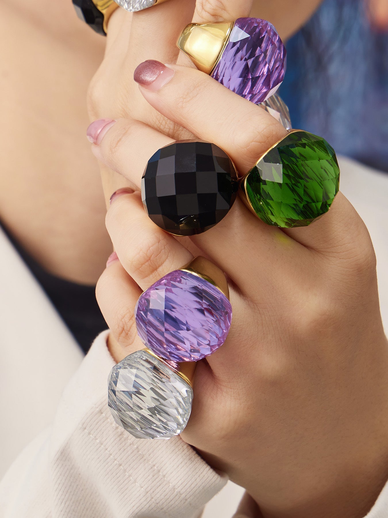Round Faceted Glass Stone Ring