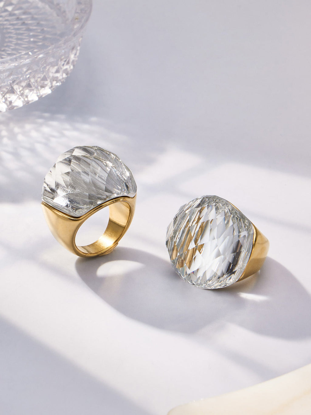Round Faceted Glass Stone Ring