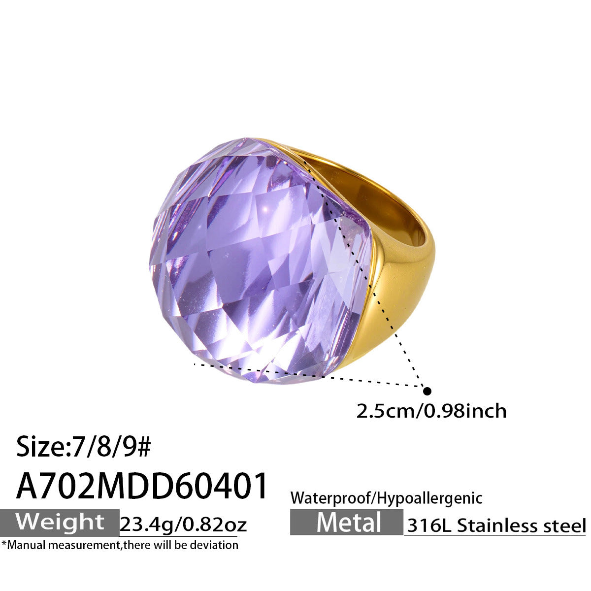 Round Faceted Glass Stone Ring