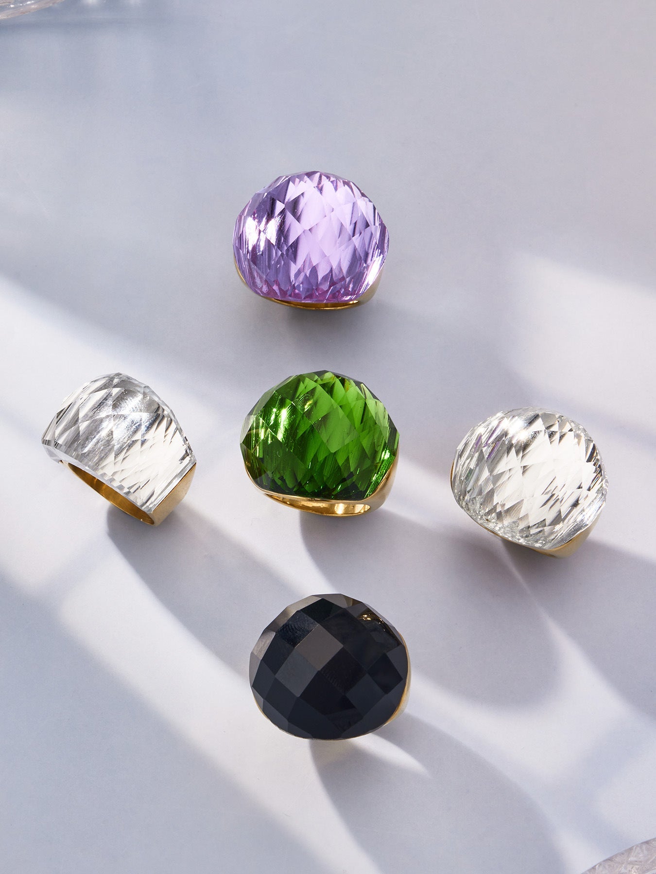 Round Faceted Glass Stone Ring