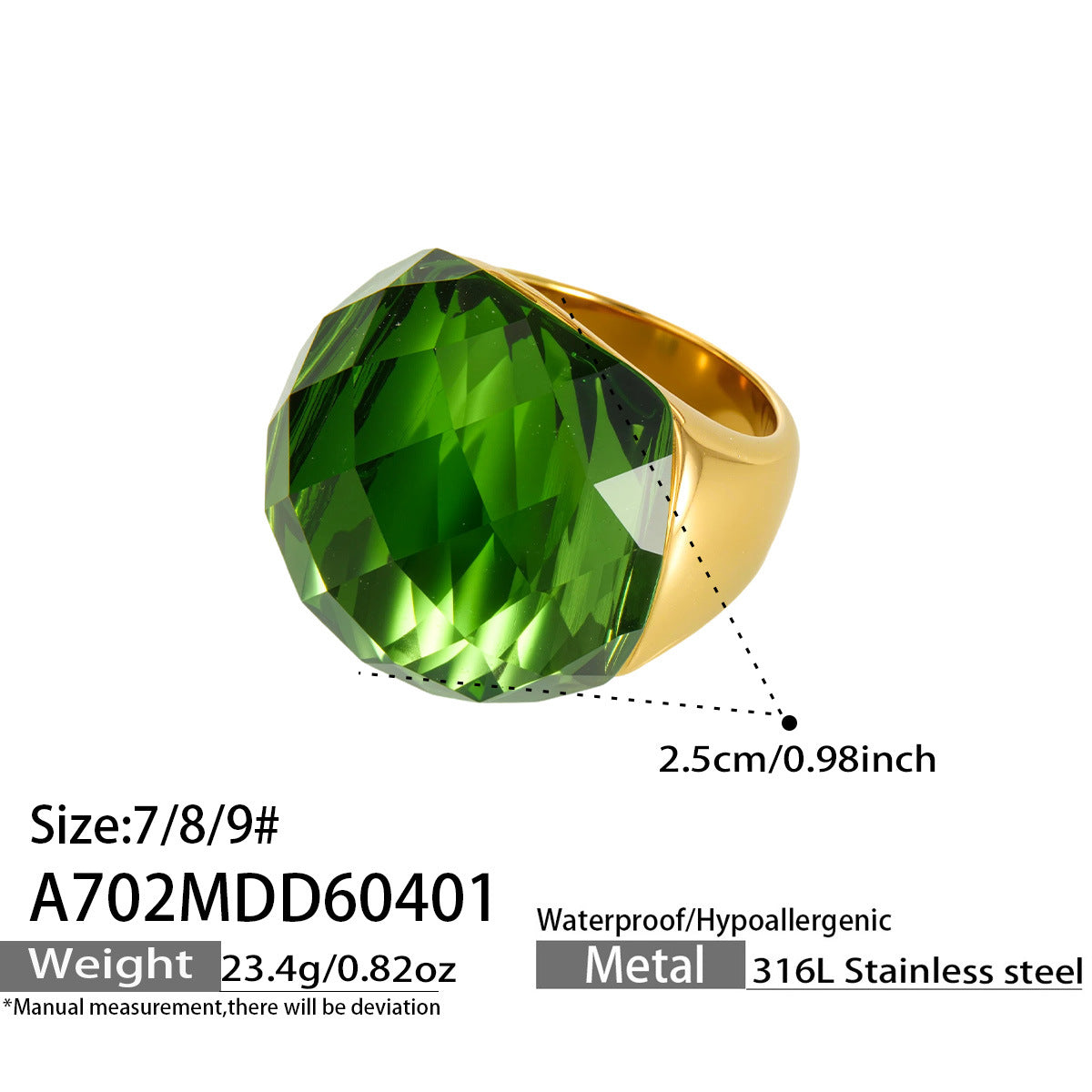 Round Faceted Glass Stone Ring