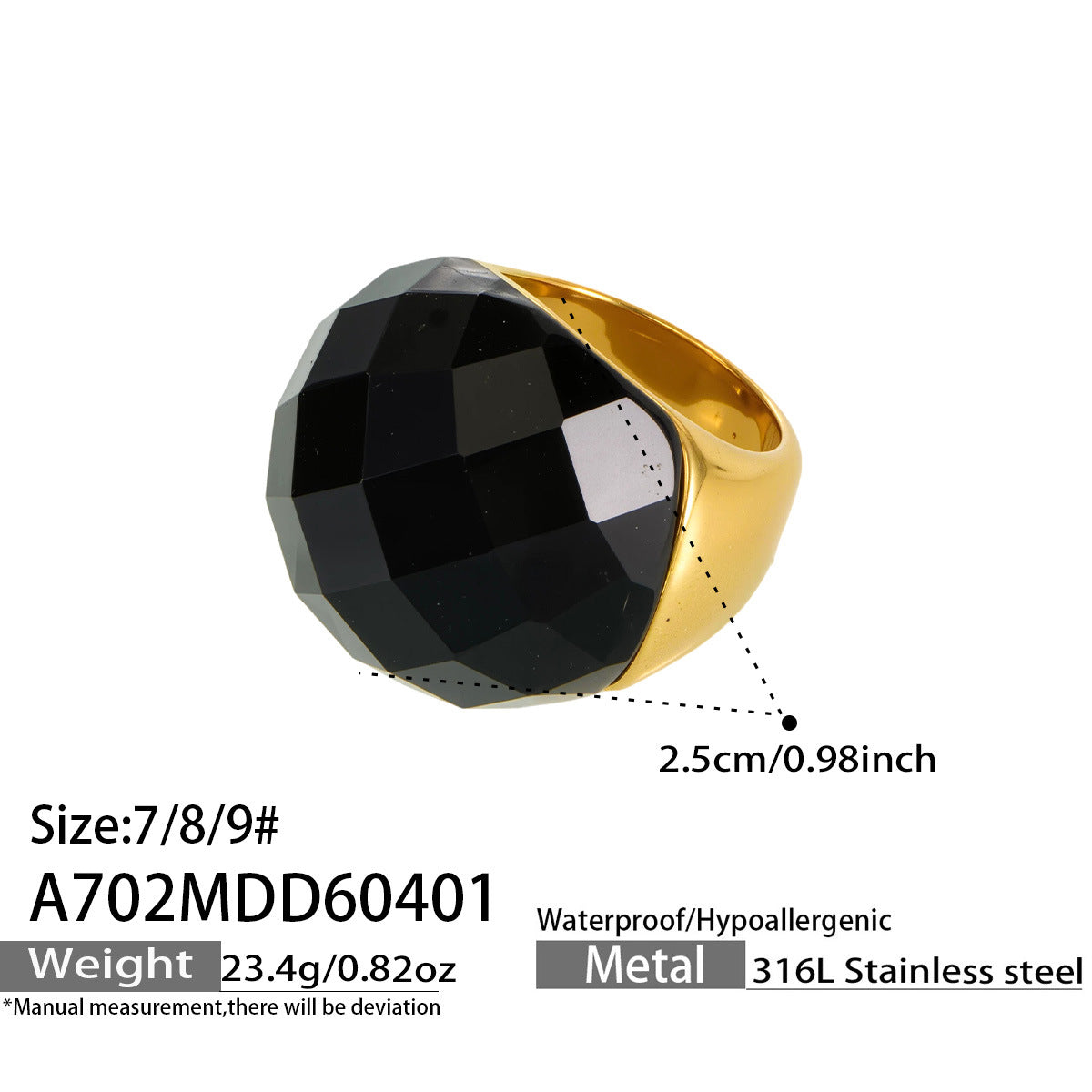 Round Faceted Glass Stone Ring