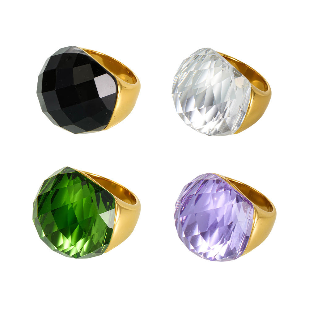 Round Faceted Glass Stone Ring