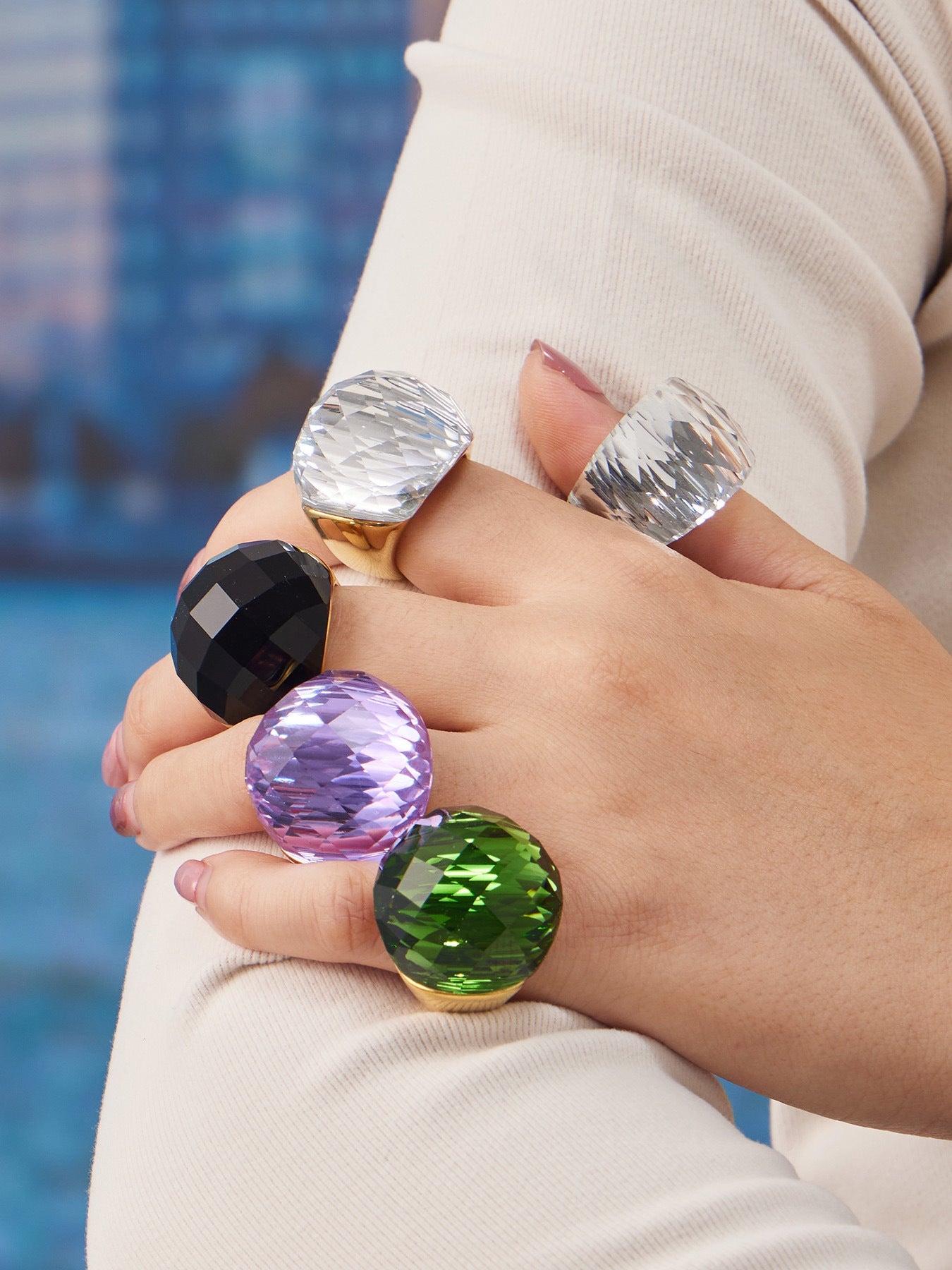 Round Faceted Glass Stone Ring