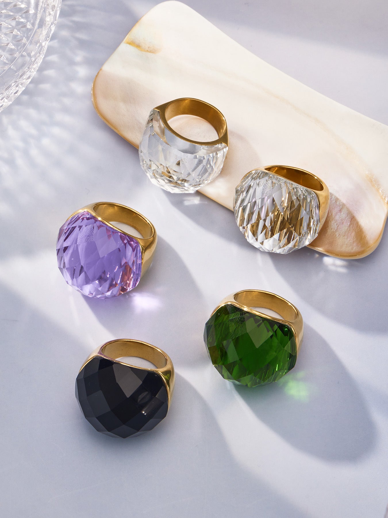 Round Faceted Glass Stone Ring