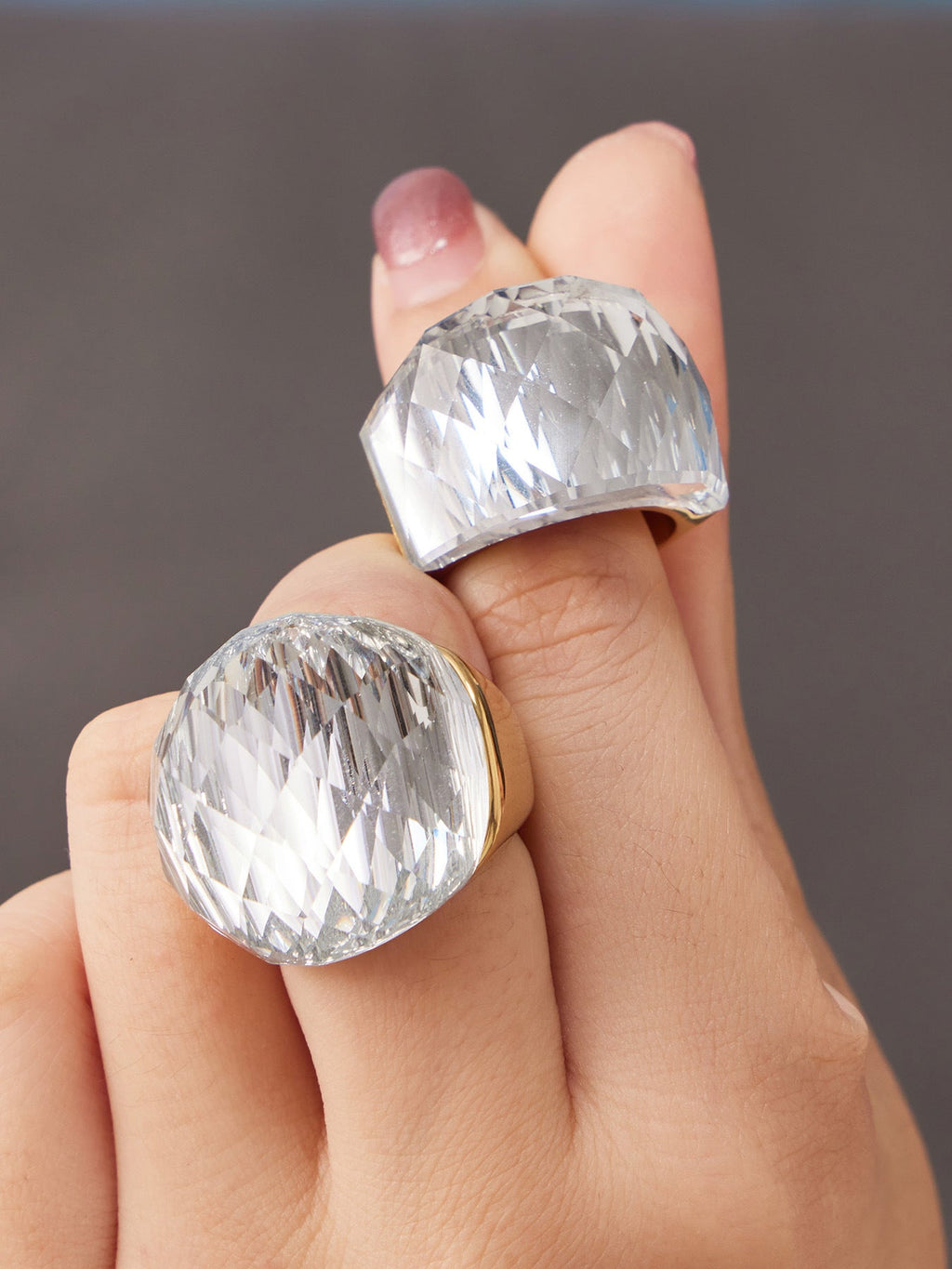 Round Faceted Glass Stone Ring