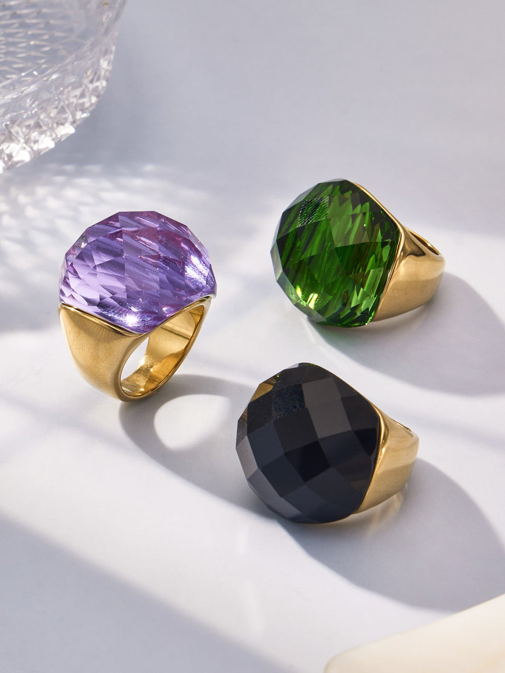 Round Faceted Glass Stone Ring