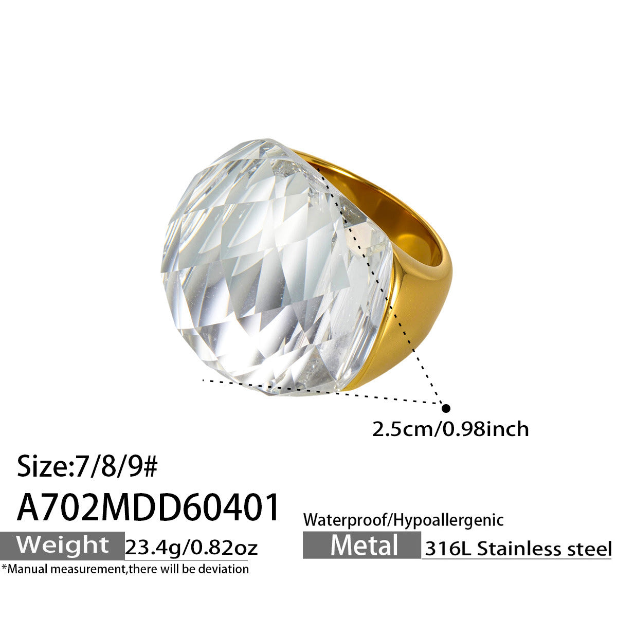 Round Faceted Glass Stone Ring