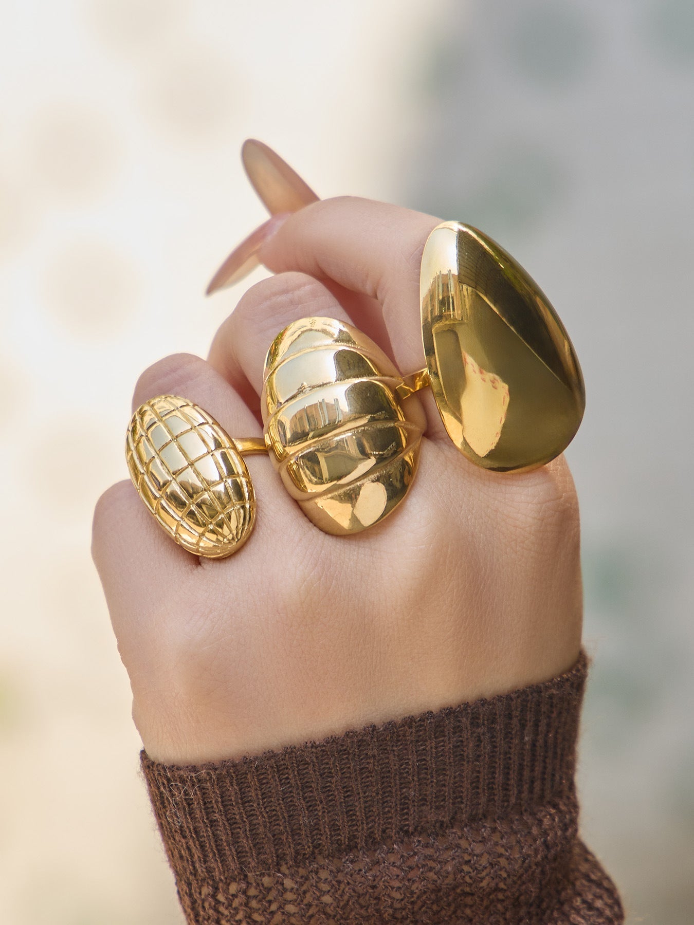 Textured Oval Drop Ring