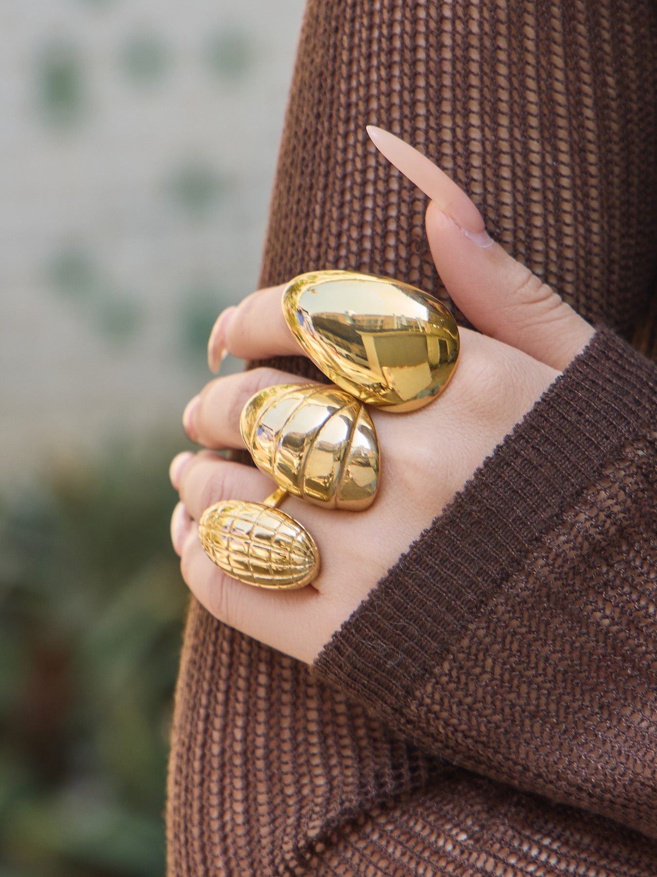 Textured Oval Drop Ring