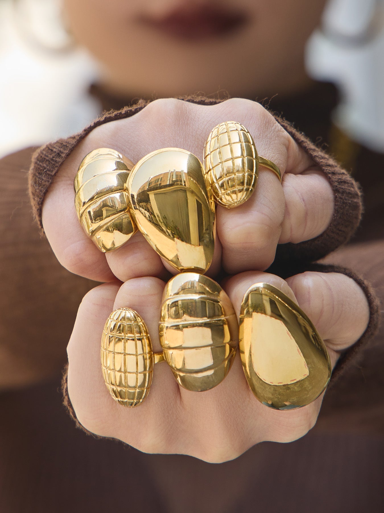 Textured Oval Drop Ring