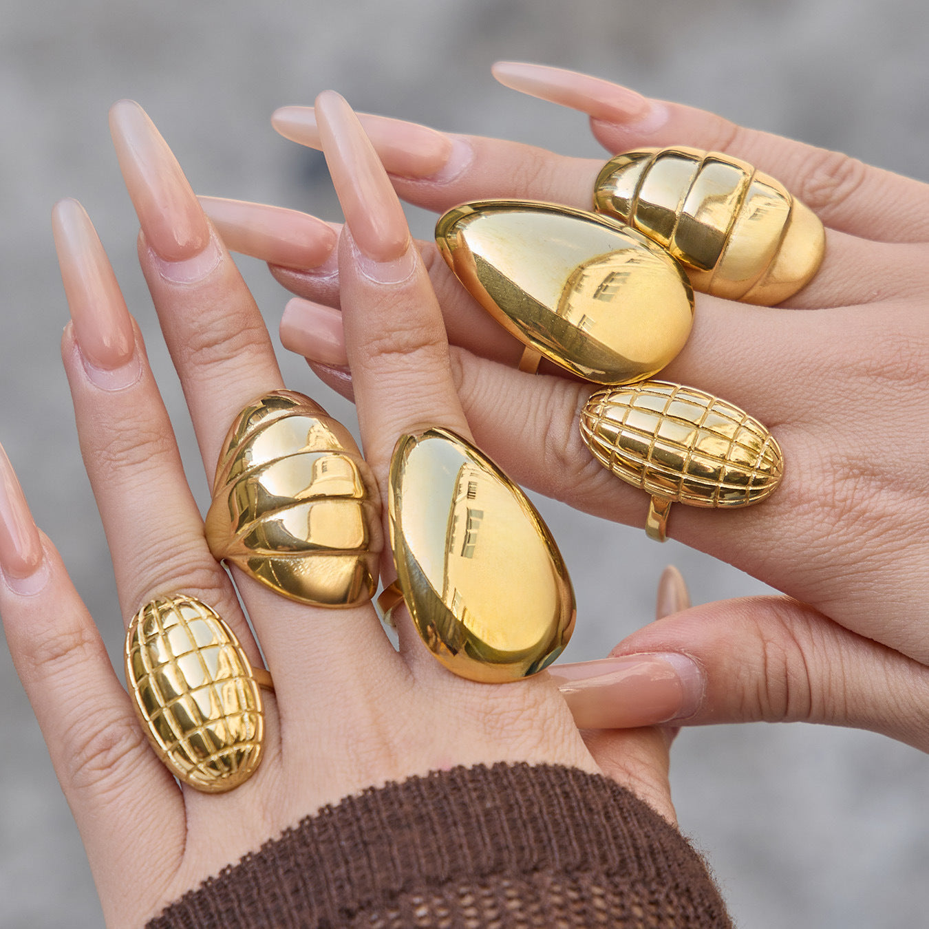 Textured Oval Drop Ring