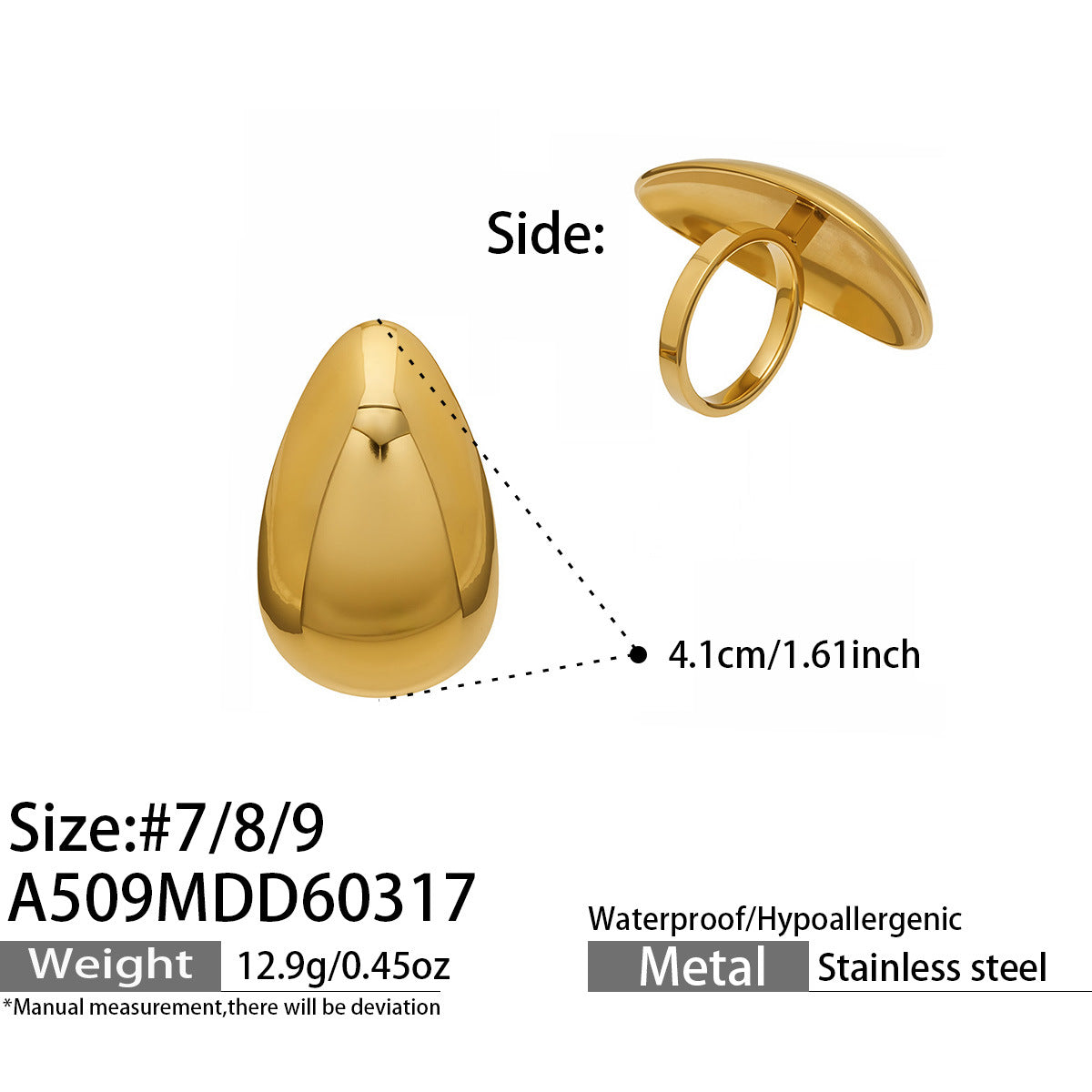 Textured Oval Drop Ring