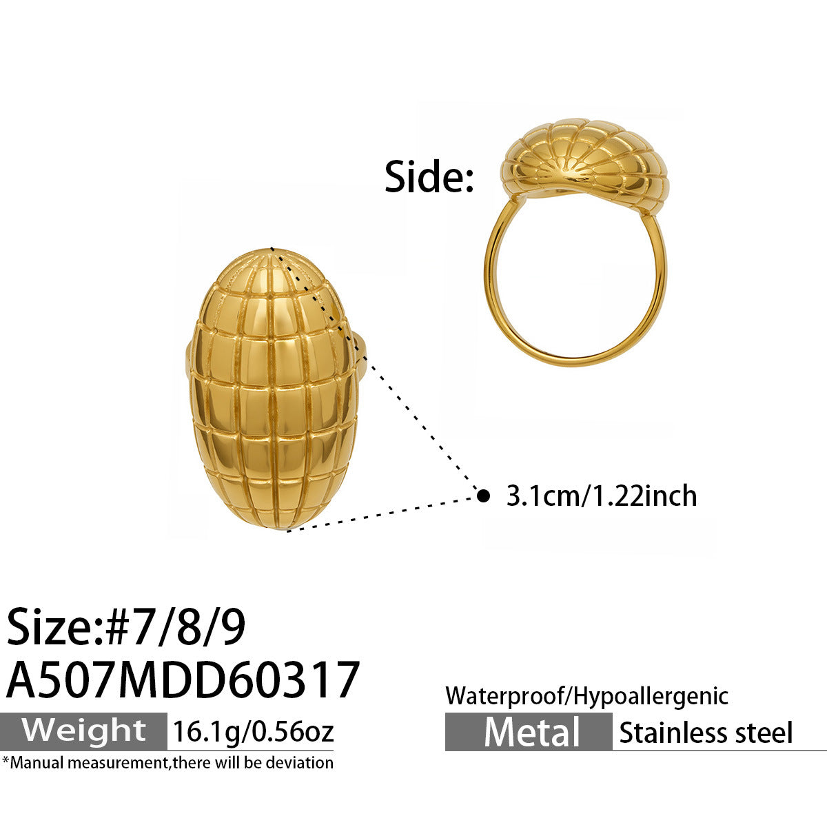 Textured Oval Drop Ring